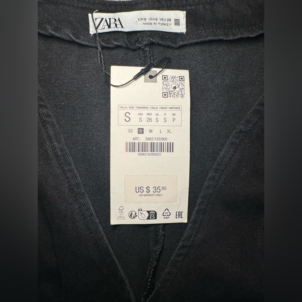 ZARA Cropped Black Denim Vest – Size S – New With Tags - Picture 3 of 4